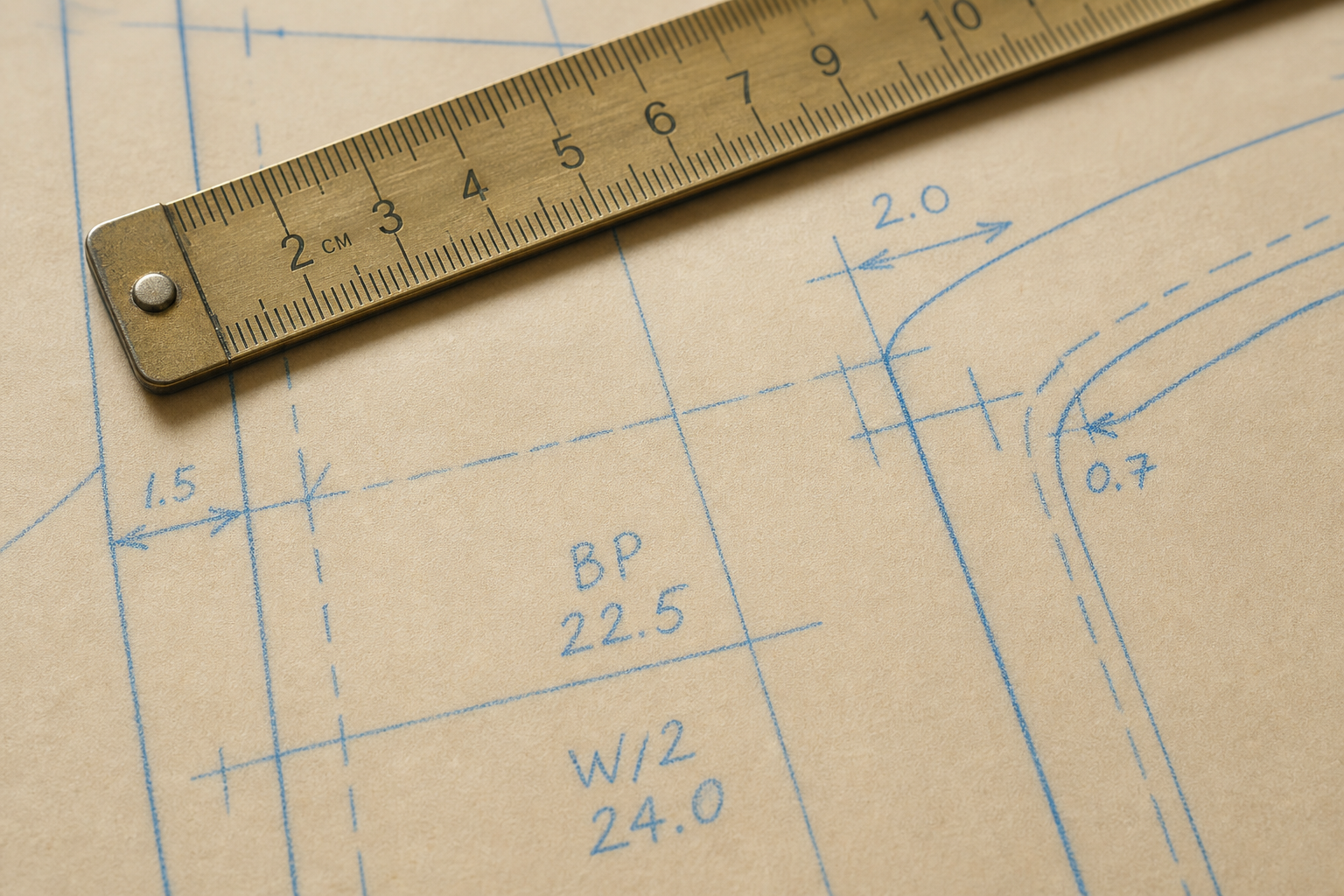Precision measurement and chalk mark detail representing FAVLORA MARKS technical methodology